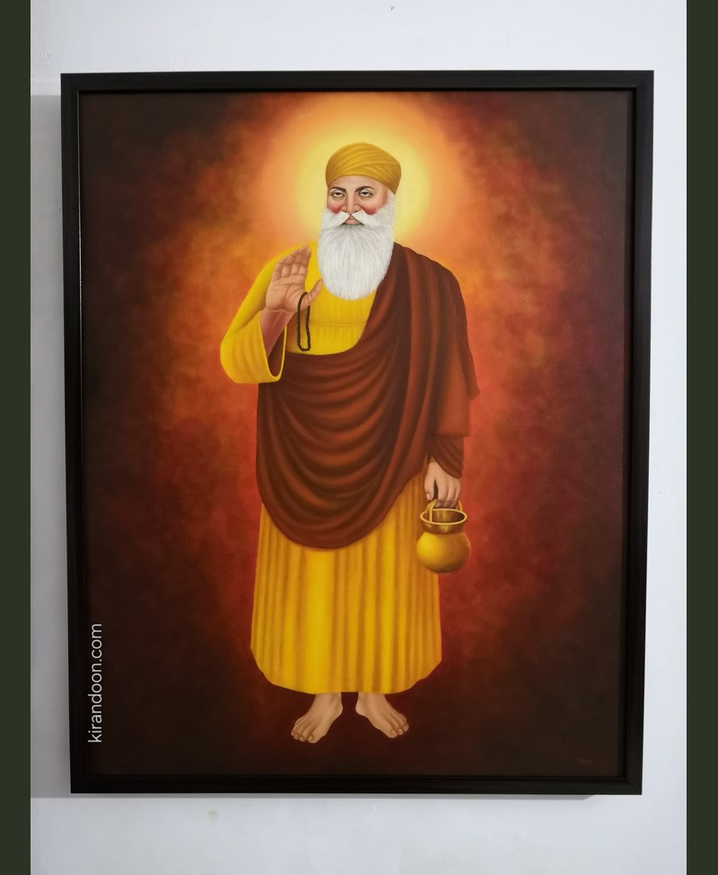 Framed Guru Nanak Dev devotional painting