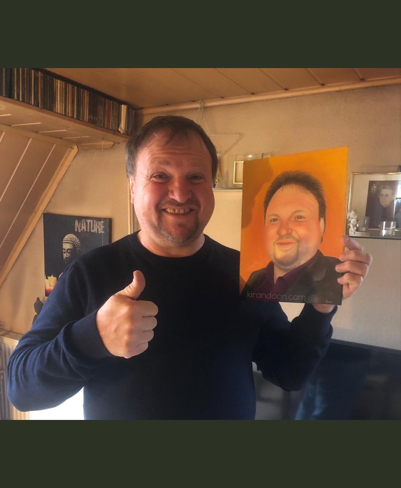 Custom portrait painting of a man on an orange background