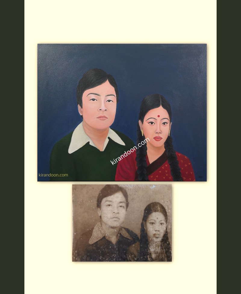 Custom painting of a vintage couple portrait restored from an old photograph