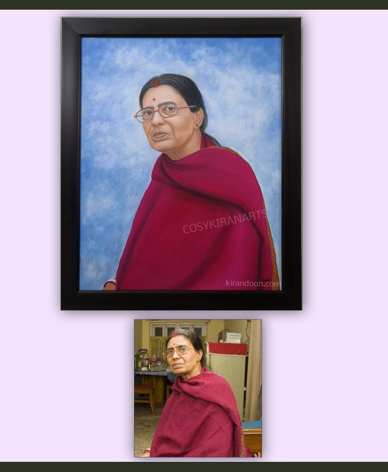 Custom portrait painting of a woman in a pink shawl